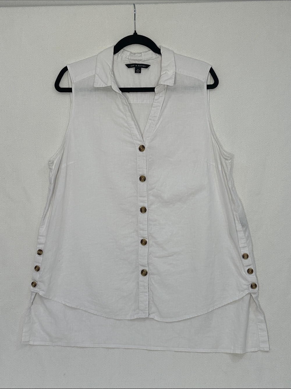 Zac & Rachel White Sleeveless Button-Down Tunic with Side Button Accents